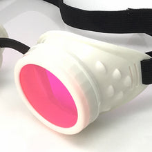 Load image into Gallery viewer, UV Glow in The Dark Steampunk Goggles Retro Round Rave Glasses, White Frame- Neon Pink Lenses