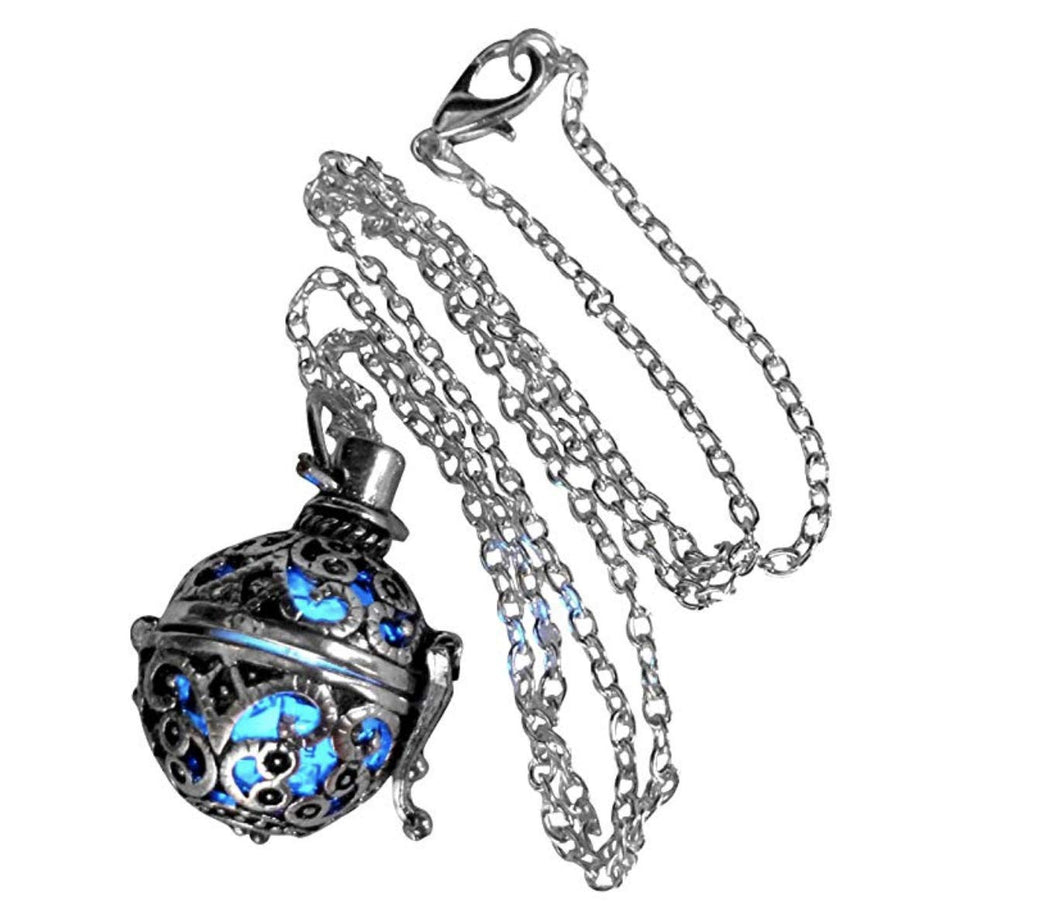 UMBRELLALABORATORY Steampunk FIRE necklace - pendant Glow locket - GREAT GIFTS for teen girls, Mother, Father, little girls jewelry-silver Blue