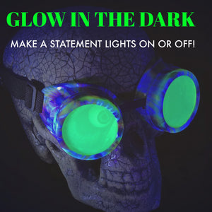 UV Glow in The Dark Steampunk Goggles Retro Round Rave Glasses, Rainbow Frame- Neon Green Lenses