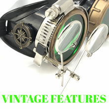 Load image into Gallery viewer, Steampunk Goggles in Victorian style with Compass Design, Emerald Green &amp; ocular Loupe