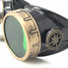 Load image into Gallery viewer, Steampunk Goggles with magnifying loupes green lenses