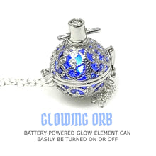 Load image into Gallery viewer, UMBRELLALABORATORY Steampunk FIRE necklace - pendant Glow locket - GREAT GIFTS for teen girls, Mother, Father, little girls jewelry-silver Blue