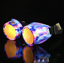 Load image into Gallery viewer, UV Glow in The Dark Steampunk Goggles Retro Round Rave Glasses, Rainbow Frame- Neon Orange Lenses