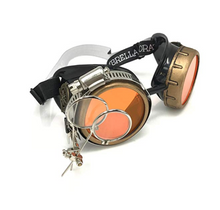 Load image into Gallery viewer, Steampunk Goggles with magnifying loupes UV glow neon orange prism diffraction lenses