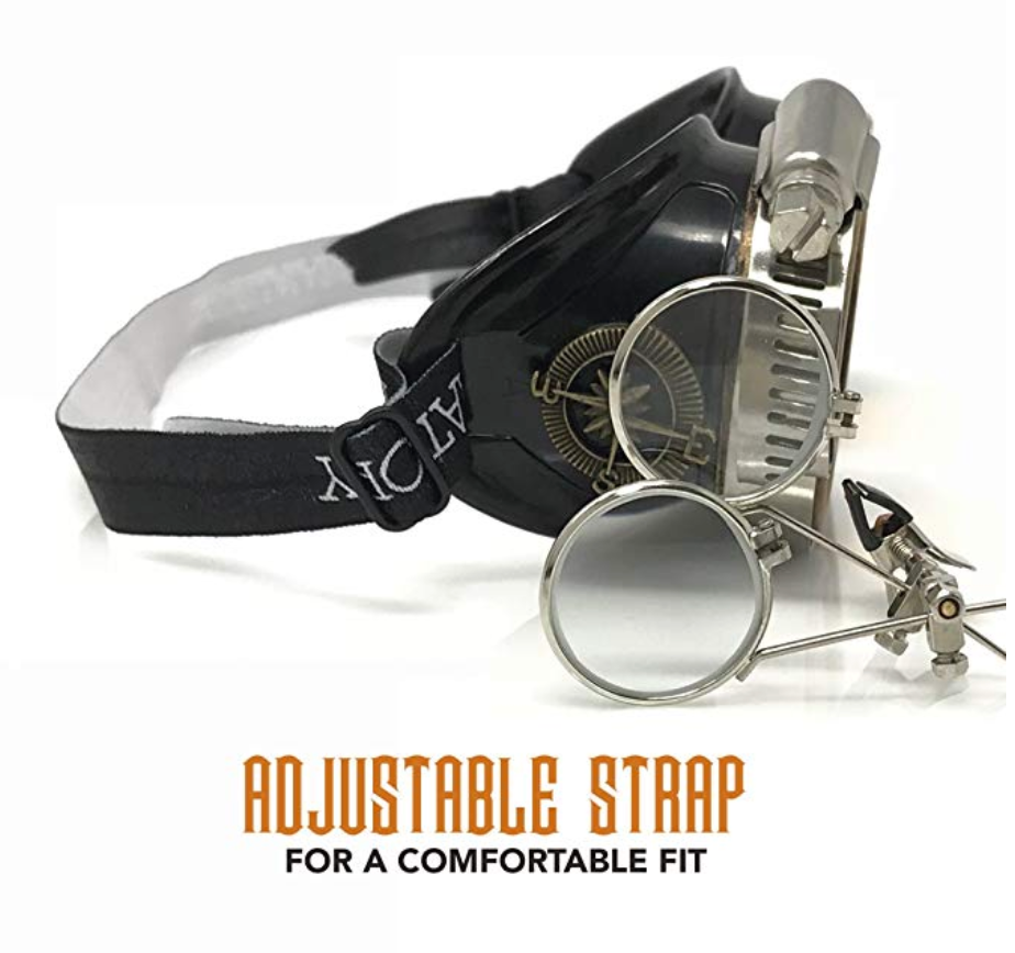 Steampunk Goggles with magnifying loupes UV glow neon orange prism ...
