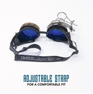 Victorian Steampunk Goggles azure blue lenses rose compass with magnifying eye loupes